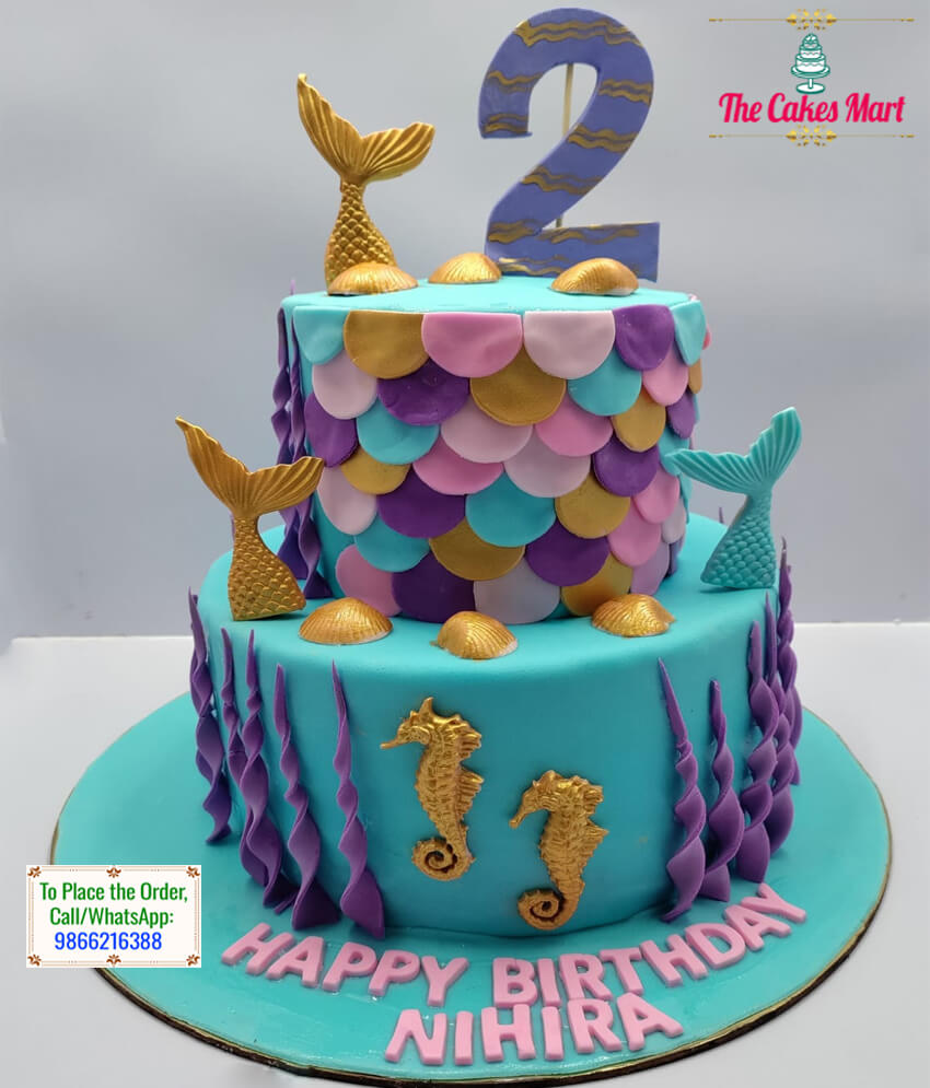 2 Tier Mermaid Theme Cake